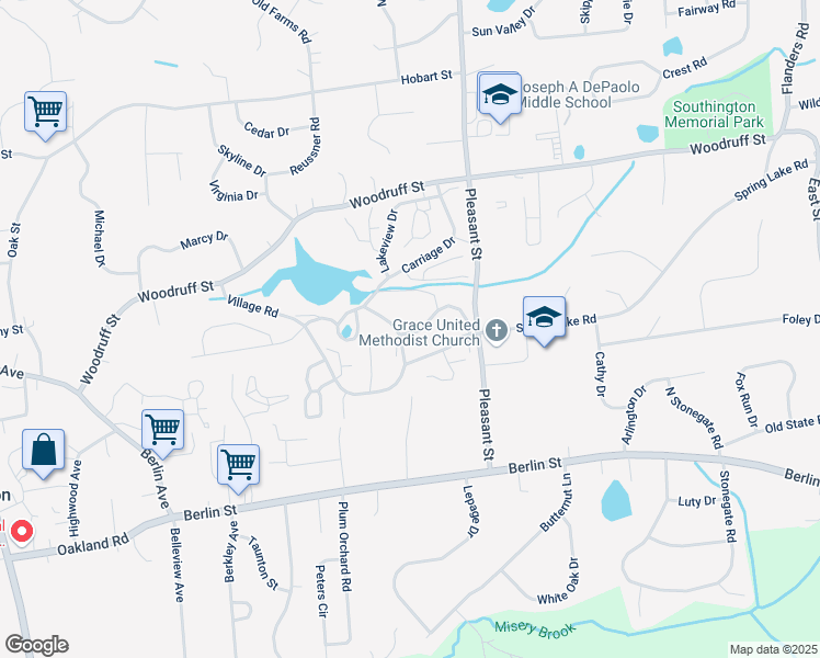 map of restaurants, bars, coffee shops, grocery stores, and more near 48 Deepwood Drive in Southington