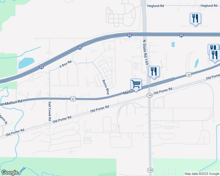 map of restaurants, bars, coffee shops, grocery stores, and more near 322 Harbor Way in Burns Harbor