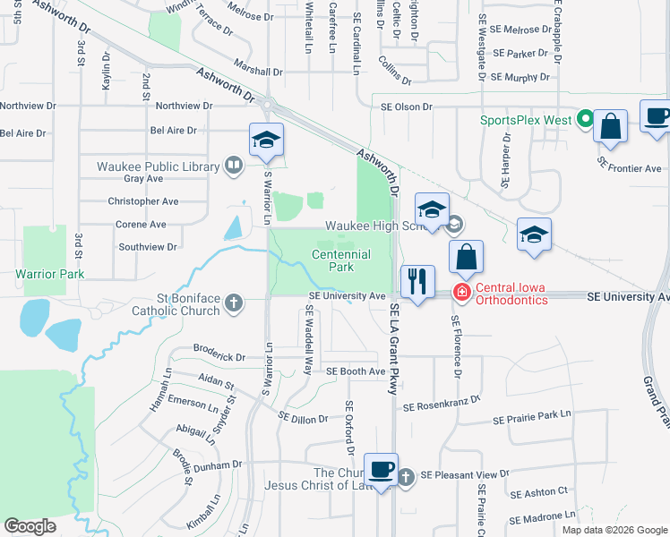 map of restaurants, bars, coffee shops, grocery stores, and more near Unnamed Road in Waukee