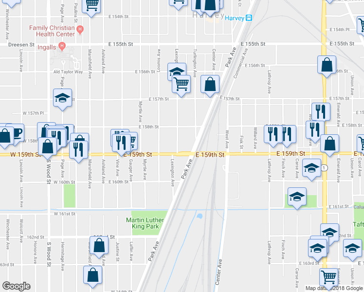map of restaurants, bars, coffee shops, grocery stores, and more near in Harvey