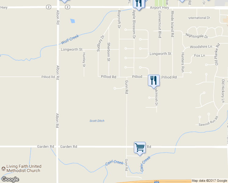 map of restaurants, bars, coffee shops, grocery stores, and more near 7847 Braeburn Road in Holland