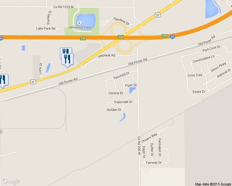 map of restaurants, bars, coffee shops, grocery stores, and more near Cessna Drive in Burns Harbor
