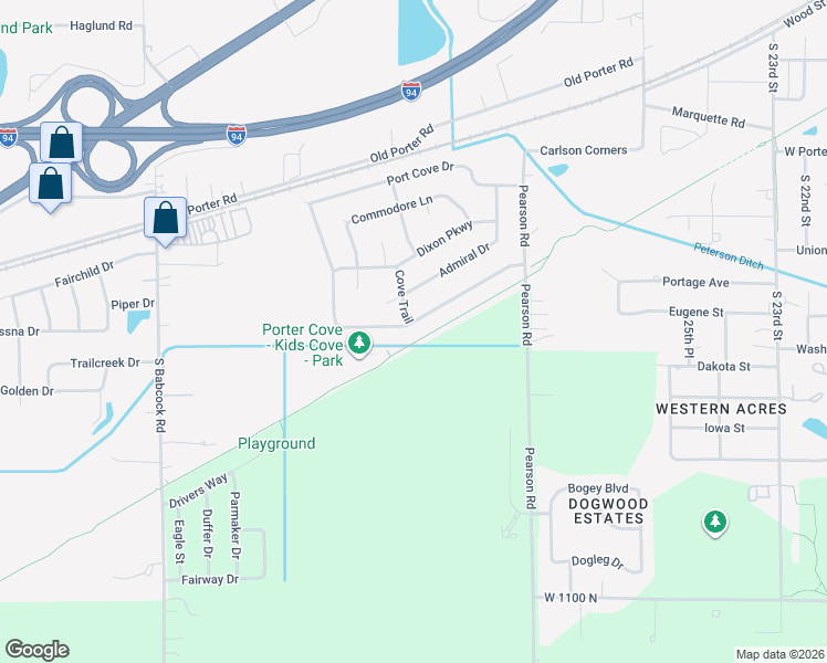 map of restaurants, bars, coffee shops, grocery stores, and more near 1497 Essex Drive in Porter