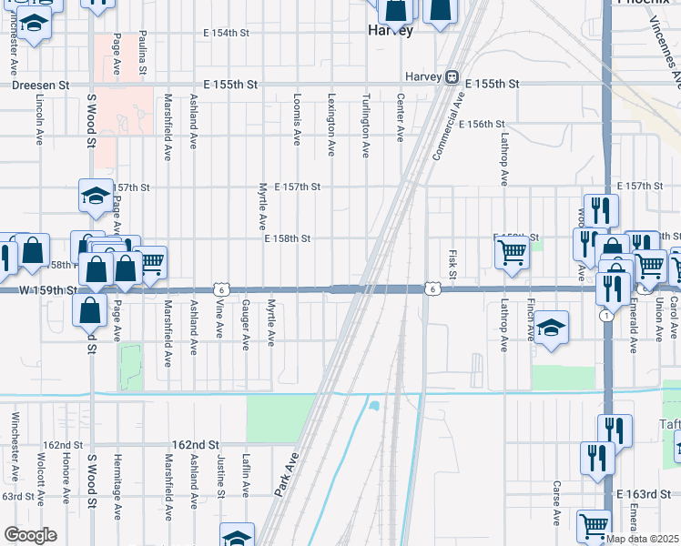 map of restaurants, bars, coffee shops, grocery stores, and more near 15833 Lexington Avenue in Harvey
