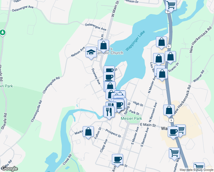 map of restaurants, bars, coffee shops, grocery stores, and more near 11 Church Street in Wappingers Falls