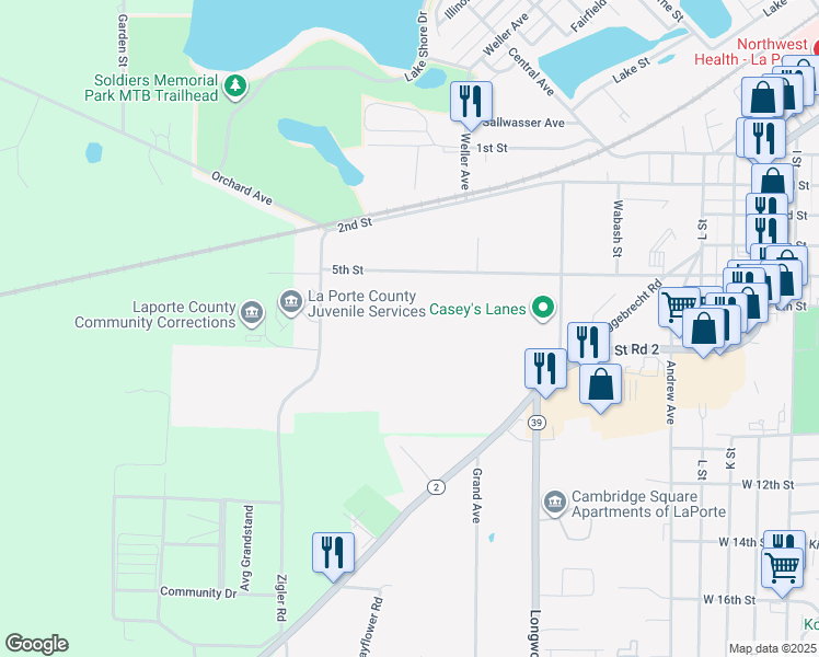 map of restaurants, bars, coffee shops, grocery stores, and more near 715 5th Street in La Porte
