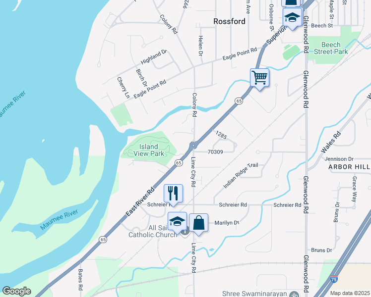 map of restaurants, bars, coffee shops, grocery stores, and more near 1208 Dixie Highway in Rossford