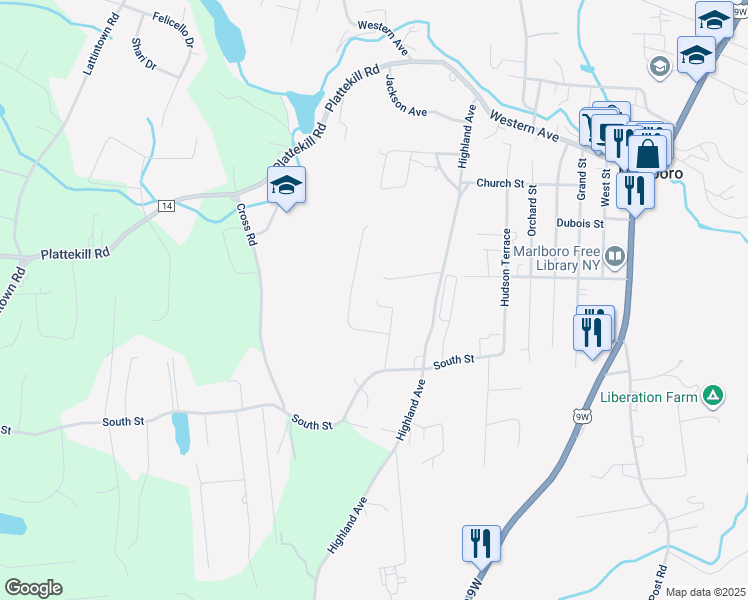 map of restaurants, bars, coffee shops, grocery stores, and more near 11 Blossom Hill Drive in Marlboro