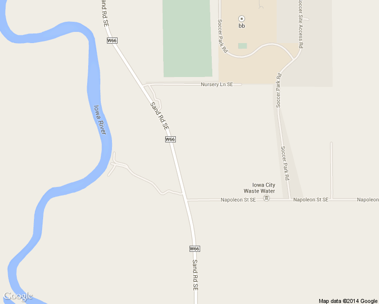 map of restaurants, bars, coffee shops, grocery stores, and more near 4552 Sand Road Southeast in Iowa City