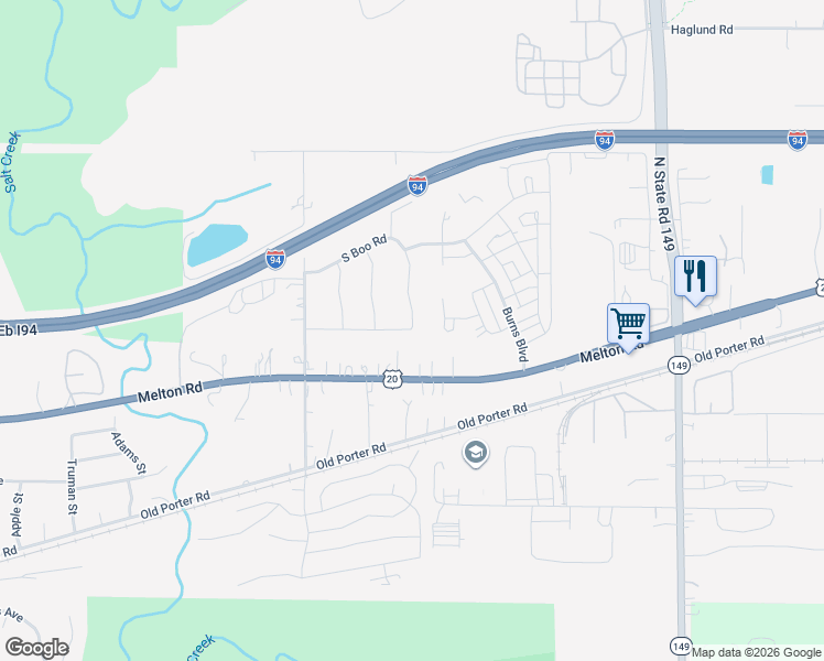map of restaurants, bars, coffee shops, grocery stores, and more near 1101 Carol Street in Burns Harbor