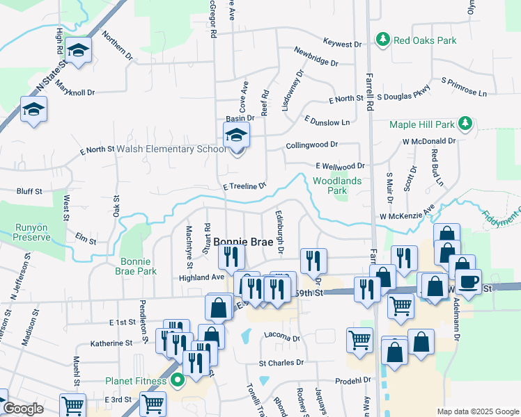 map of restaurants, bars, coffee shops, grocery stores, and more near 1116 Mc Cameron Avenue in Lockport