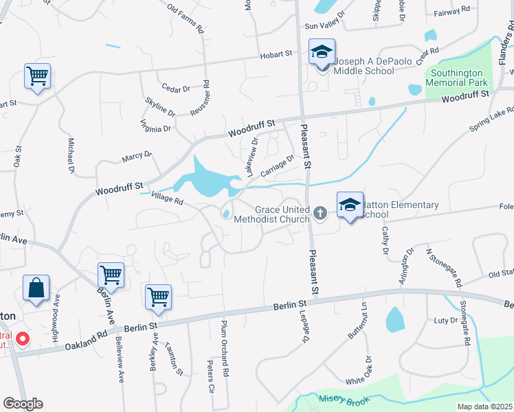 map of restaurants, bars, coffee shops, grocery stores, and more near 49 Village Road in Southington