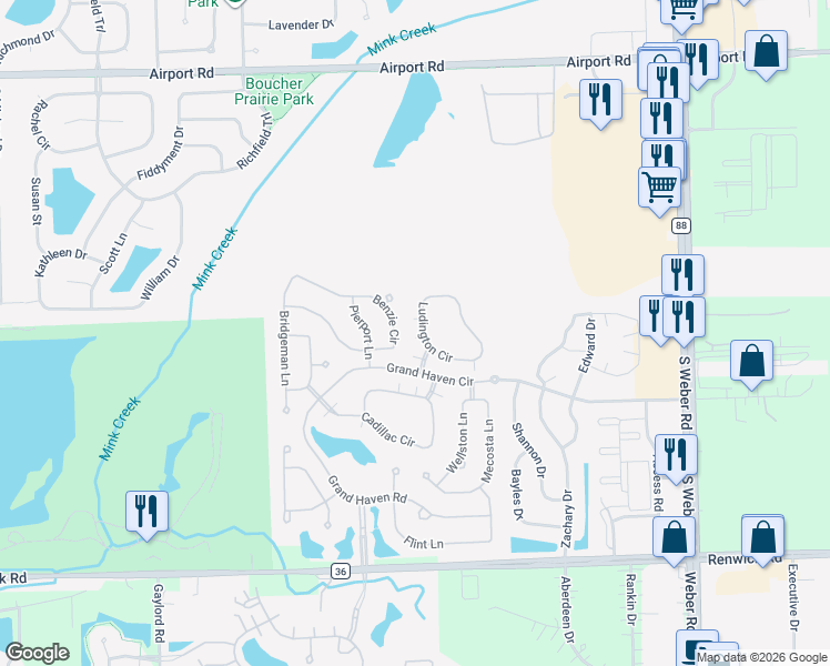 map of restaurants, bars, coffee shops, grocery stores, and more near 1596 Ludington Circle in Romeoville