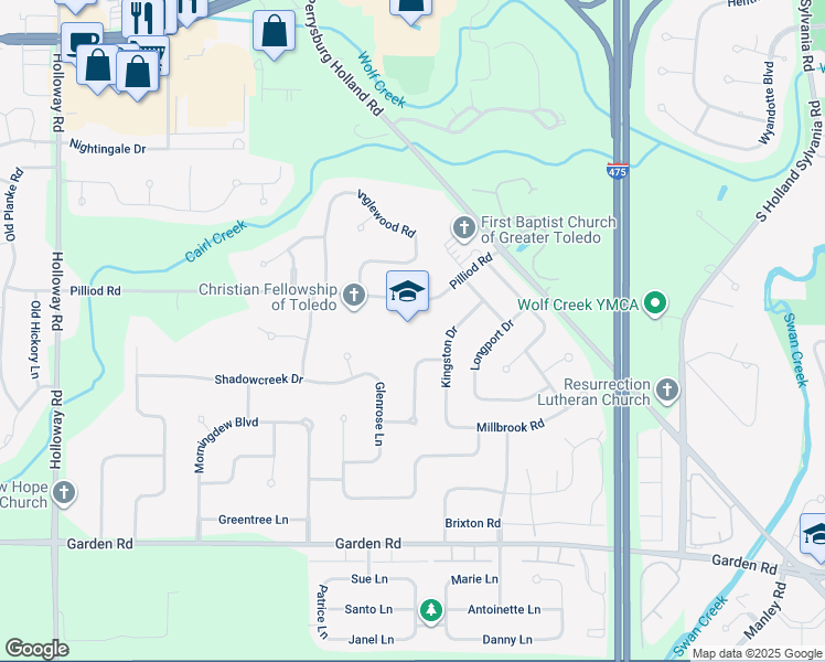 map of restaurants, bars, coffee shops, grocery stores, and more near 6611 Pilliod Road in Holland