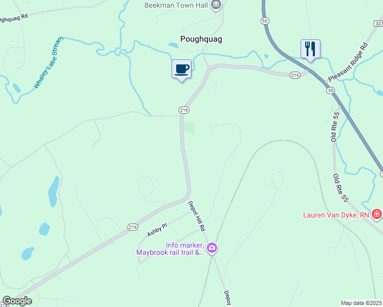 map of restaurants, bars, coffee shops, grocery stores, and more near 1082 New York 216 in Poughquag