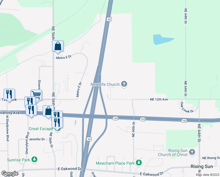 map of restaurants, bars, coffee shops, grocery stores, and more near U.S. 65 in Pleasant Hill