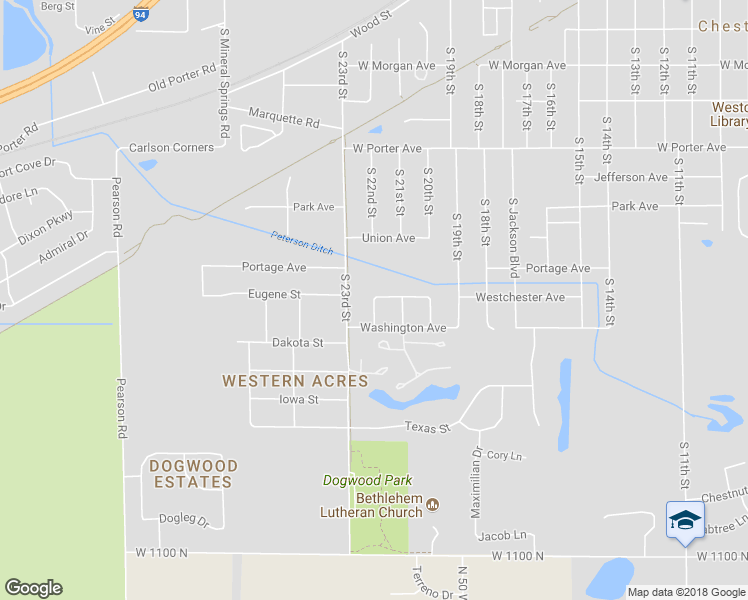 map of restaurants, bars, coffee shops, grocery stores, and more near 1001 South 22nd Street in Chesterton