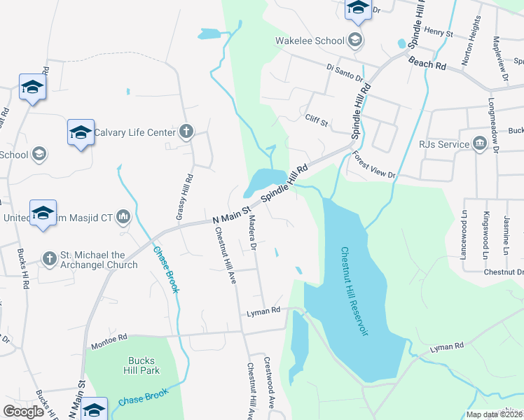 map of restaurants, bars, coffee shops, grocery stores, and more near 15 Spindle Hill Road in Wolcott