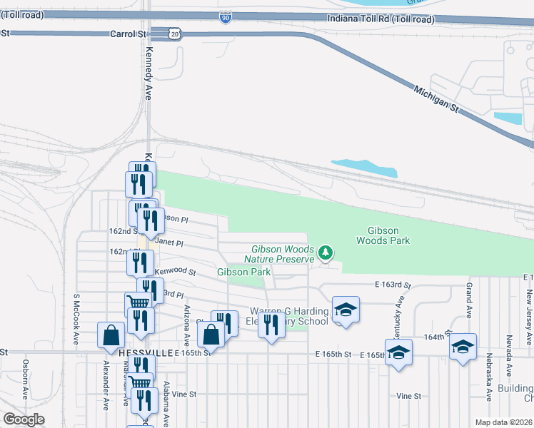 map of restaurants, bars, coffee shops, grocery stores, and more near 3015-3157 Crane Place in Hammond