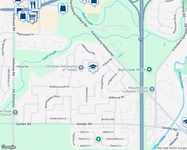 map of restaurants, bars, coffee shops, grocery stores, and more near 6611 Pilliod Road in Holland
