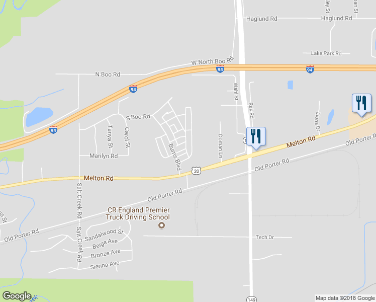 map of restaurants, bars, coffee shops, grocery stores, and more near 1129 Harbor Way in Chesterton