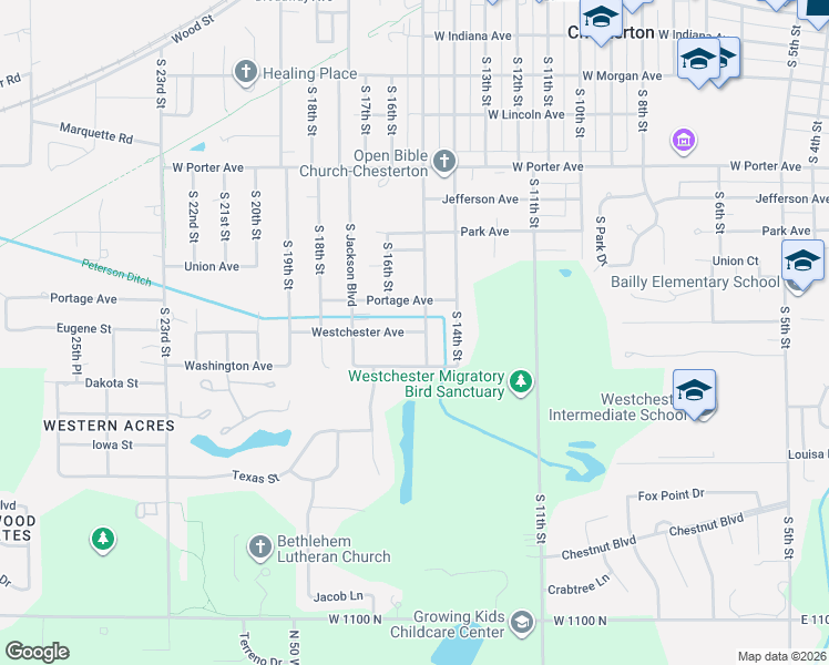 map of restaurants, bars, coffee shops, grocery stores, and more near 1511 Portage Avenue in Chesterton