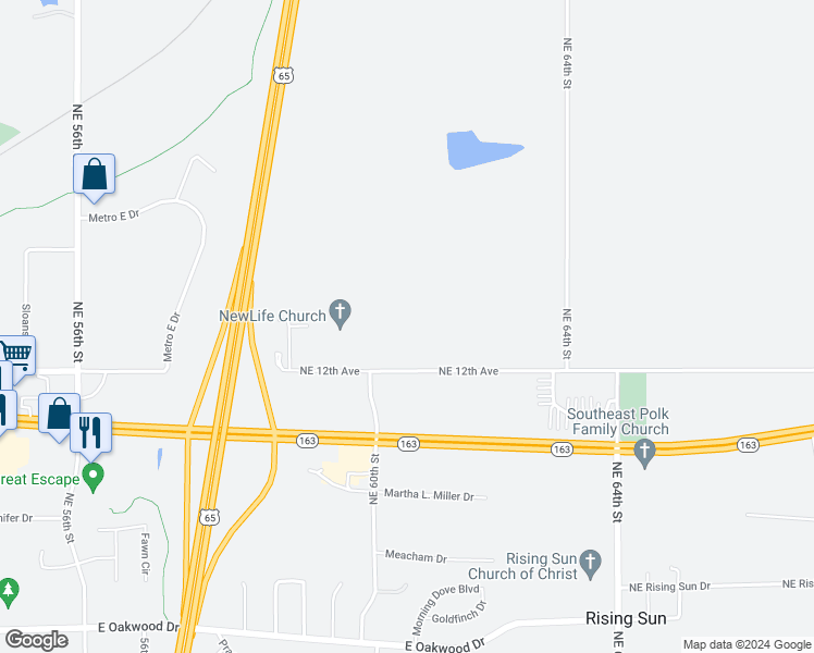 map of restaurants, bars, coffee shops, grocery stores, and more near 6132 Northeast 12th Avenue in Pleasant Hill