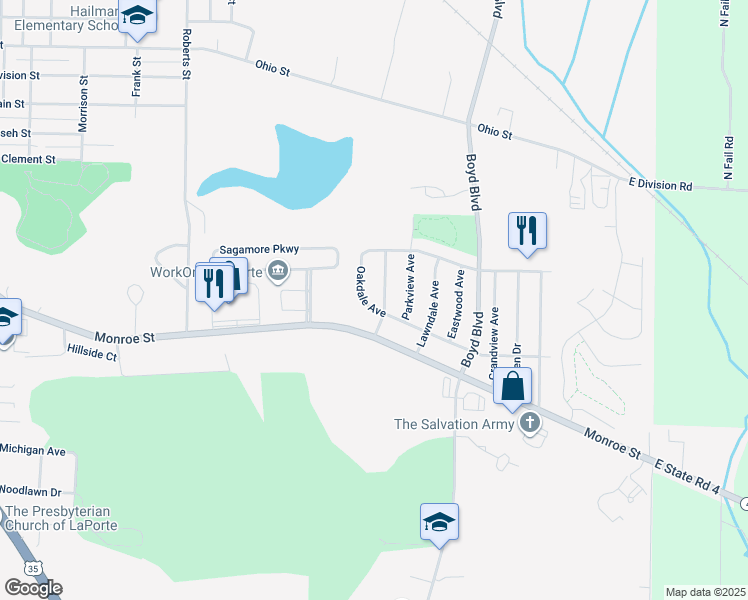map of restaurants, bars, coffee shops, grocery stores, and more near 2901 Oakdale Avenue in La Porte