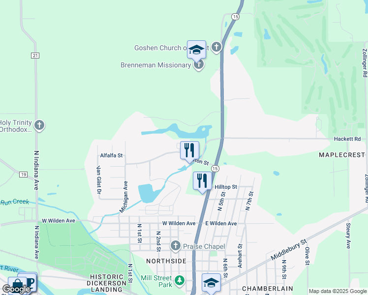 map of restaurants, bars, coffee shops, grocery stores, and more near 251 Woodridge Court in Goshen