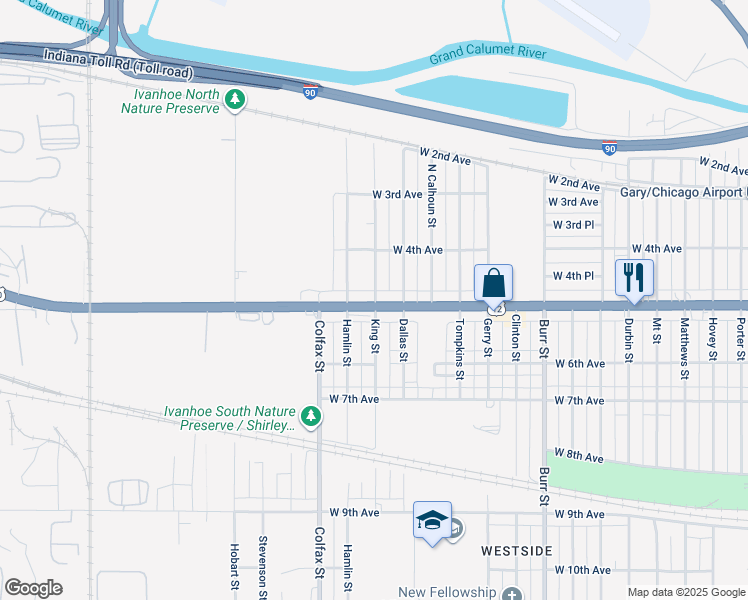 map of restaurants, bars, coffee shops, grocery stores, and more near in Gary
