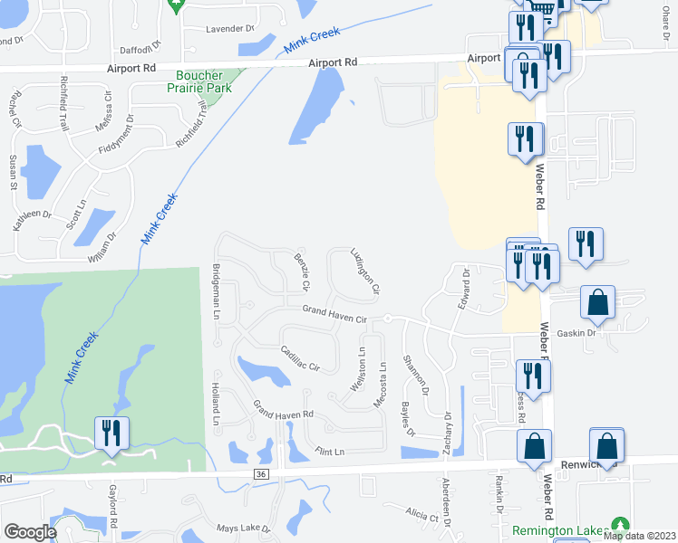 map of restaurants, bars, coffee shops, grocery stores, and more near 1591 Ludington Circle in Romeoville