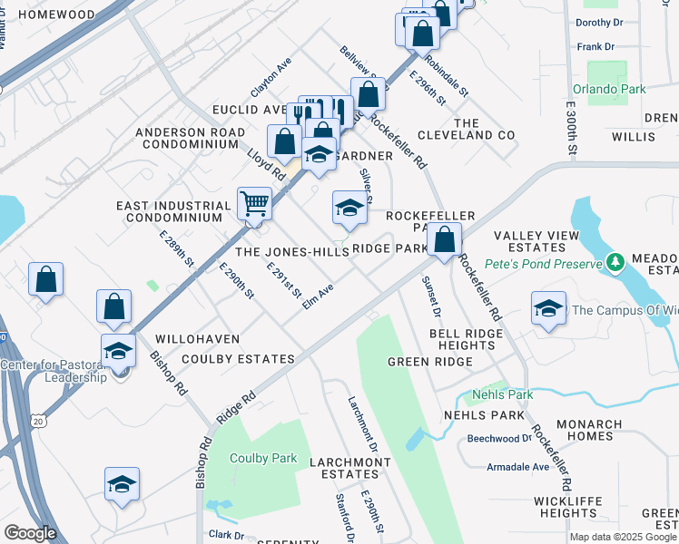 map of restaurants, bars, coffee shops, grocery stores, and more near 1836 Lincoln Road in Wickliffe