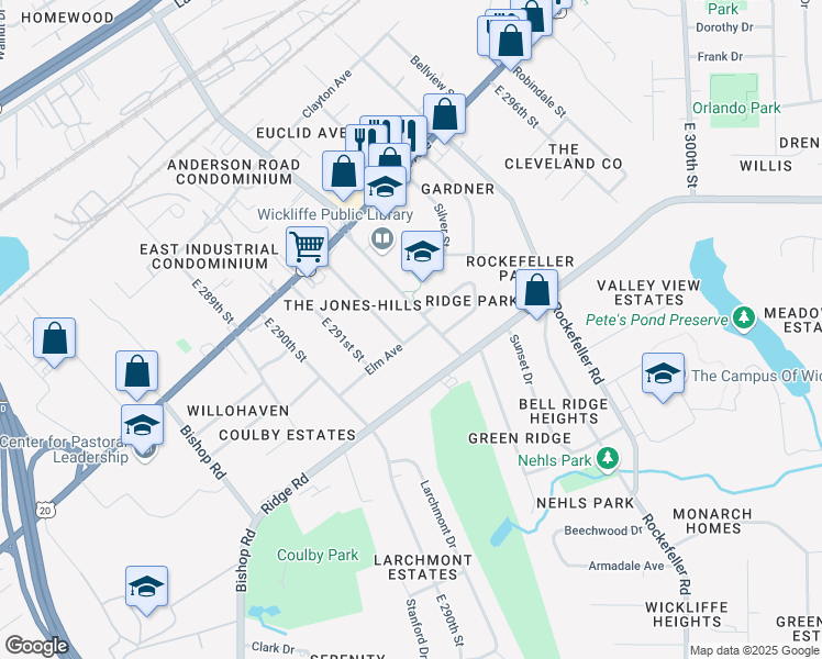 map of restaurants, bars, coffee shops, grocery stores, and more near 1836 Lincoln Road in Wickliffe
