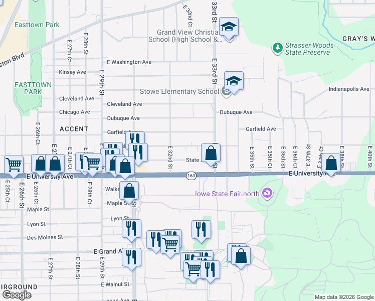 map of restaurants, bars, coffee shops, grocery stores, and more near 3234 Mahaska Avenue in Des Moines