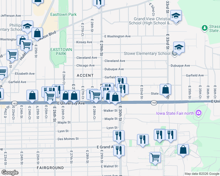 map of restaurants, bars, coffee shops, grocery stores, and more near 2932 Mahaska Avenue in Des Moines