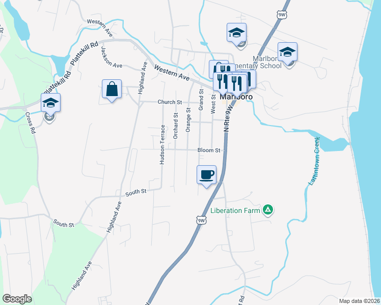 map of restaurants, bars, coffee shops, grocery stores, and more near 69 Orange Street in Marlboro