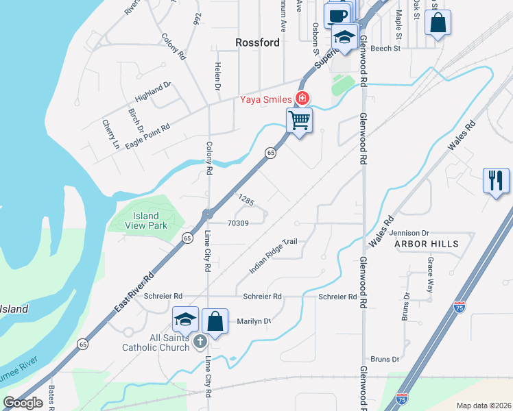 map of restaurants, bars, coffee shops, grocery stores, and more near 145 Rossburn Place in Rossford