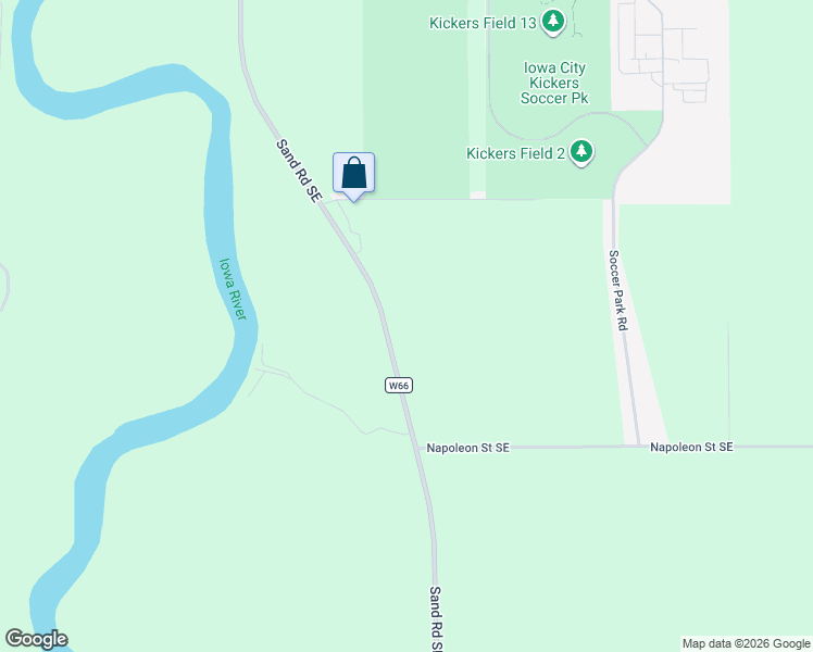 map of restaurants, bars, coffee shops, grocery stores, and more near 4552 Sand Road Southeast in Iowa City