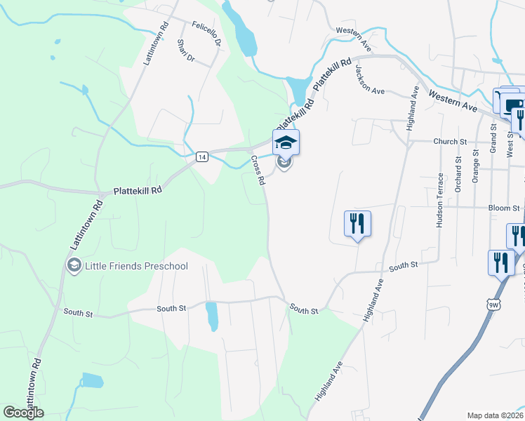 map of restaurants, bars, coffee shops, grocery stores, and more near 41 Cross Road in Marlboro