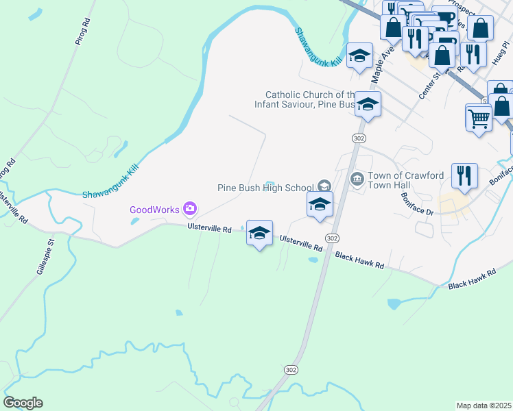 map of restaurants, bars, coffee shops, grocery stores, and more near 20 Beatty Lane in Pine Bush