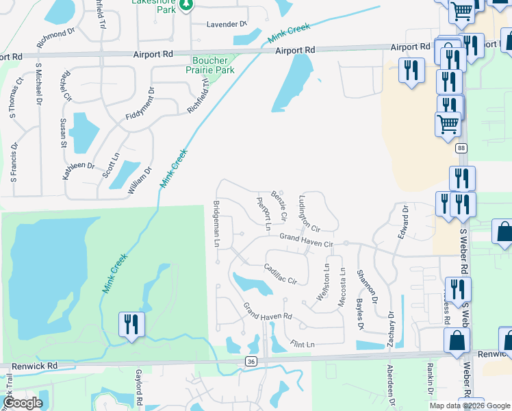 map of restaurants, bars, coffee shops, grocery stores, and more near 601 Pierport Lane in Romeoville