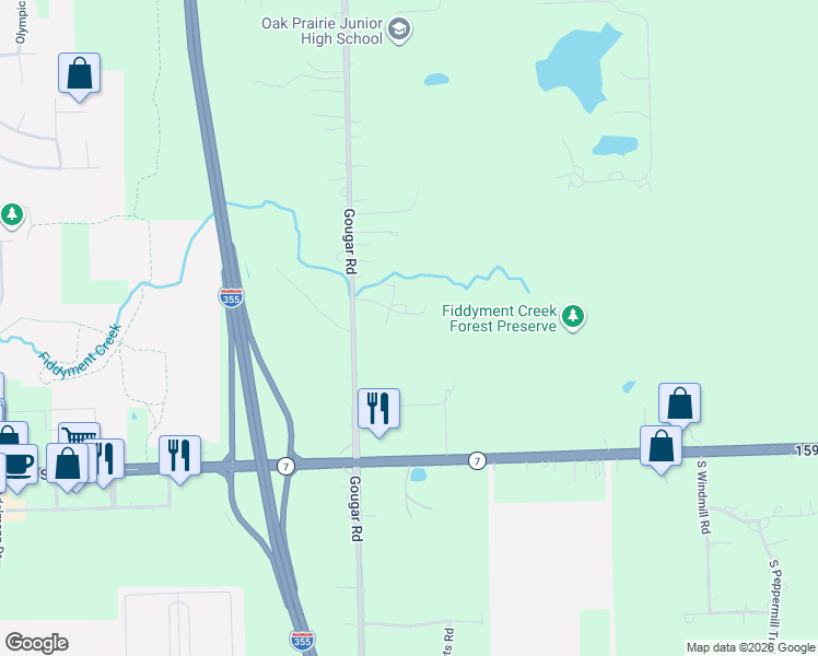 map of restaurants, bars, coffee shops, grocery stores, and more near 15903 West Shady Lane in Lockport
