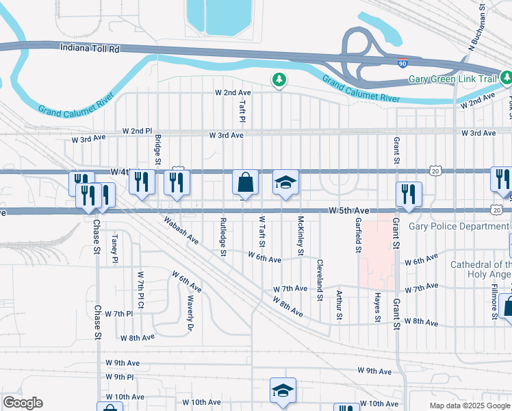 map of restaurants, bars, coffee shops, grocery stores, and more near 464 Taft St in Gary