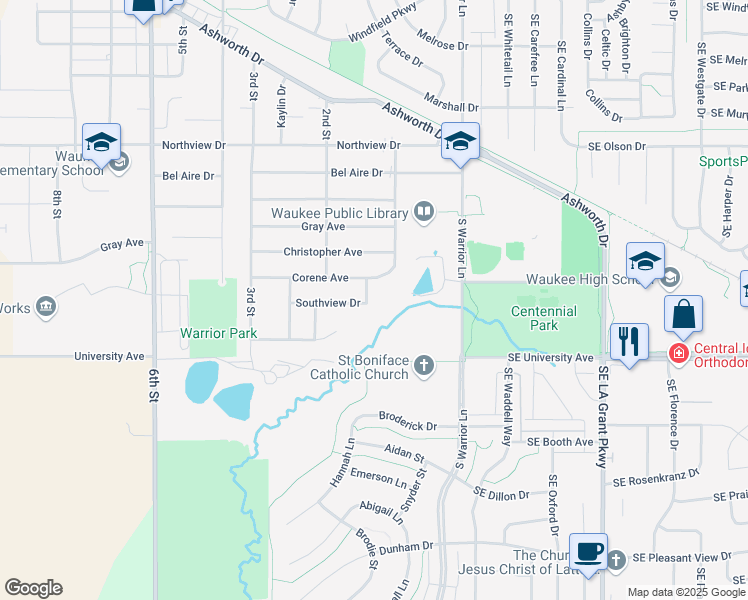 map of restaurants, bars, coffee shops, grocery stores, and more near 1070 1st Place in Waukee