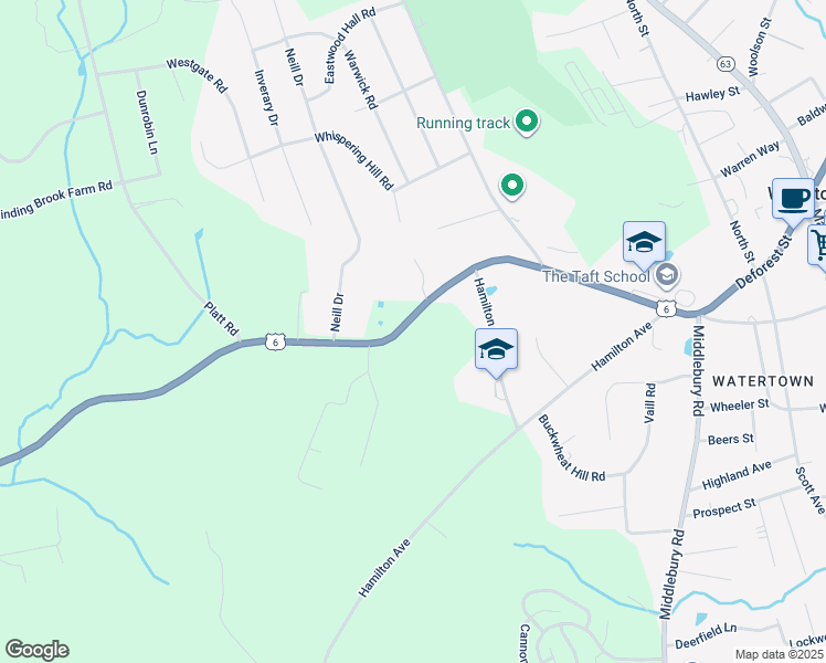 map of restaurants, bars, coffee shops, grocery stores, and more near 433 Woodbury Road in Watertown