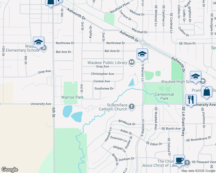 map of restaurants, bars, coffee shops, grocery stores, and more near 195 Southview Dr in Waukee