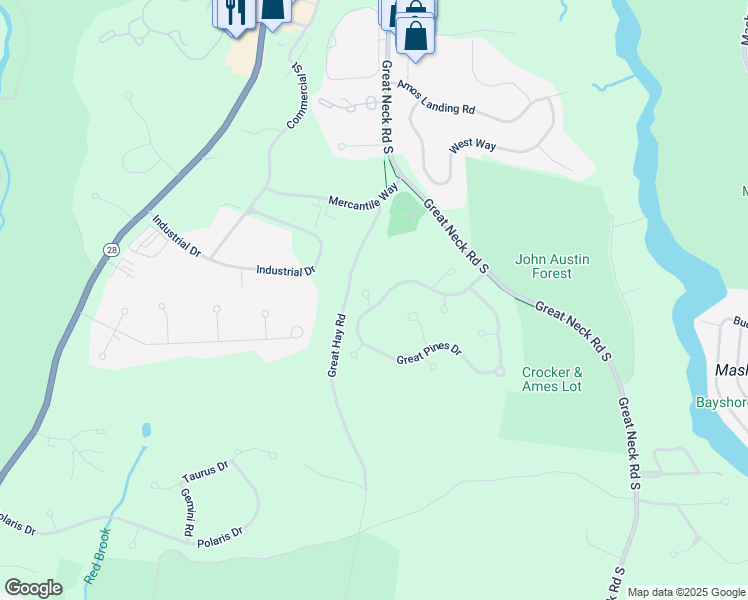 map of restaurants, bars, coffee shops, grocery stores, and more near 8 Bearberry Circle in Mashpee