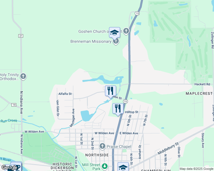 map of restaurants, bars, coffee shops, grocery stores, and more near 265 Woodridge Court in Goshen