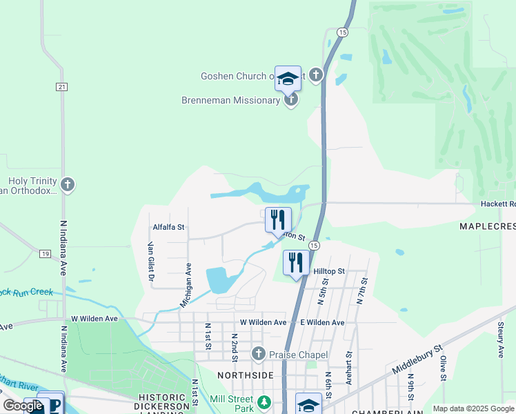 map of restaurants, bars, coffee shops, grocery stores, and more near 265 Woodridge Court in Goshen