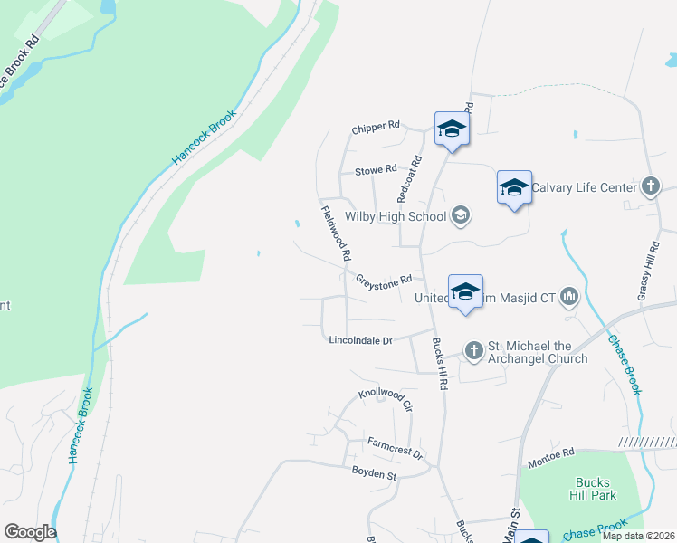 map of restaurants, bars, coffee shops, grocery stores, and more near 135 Greystone Road in Waterbury